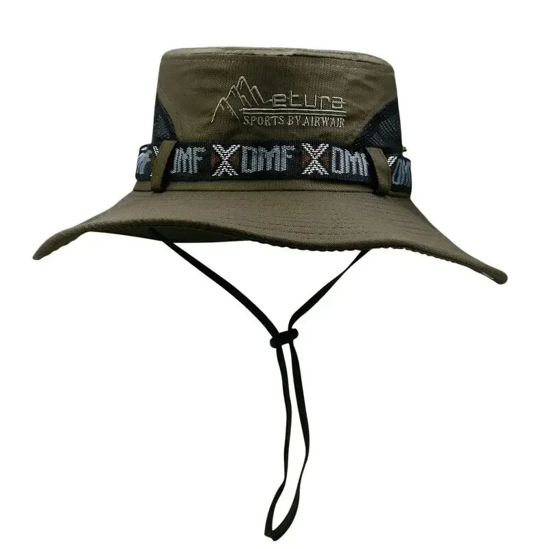 Summer Men Bucket Hat – Outdoor UV Protection Wide Brim Panama Safari Fishing & Hiking Cap