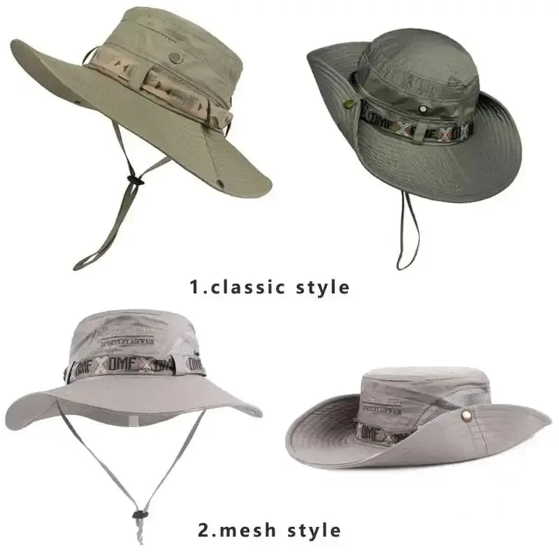 Summer Men Bucket Hat – Outdoor UV Protection Wide Brim Panama Safari Fishing & Hiking Cap