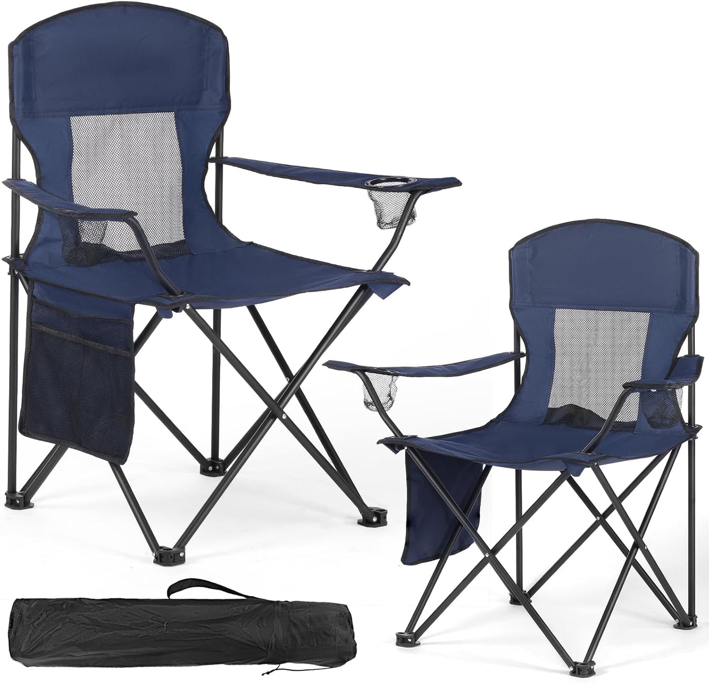 2 Pack Lightweight Camping Chairs for Adults & Teens, 250LBS Capacity Foldable Portable Chairs with Carry Bag, Compact Design for Camping, Beach, Picnics, and Outdoor Events