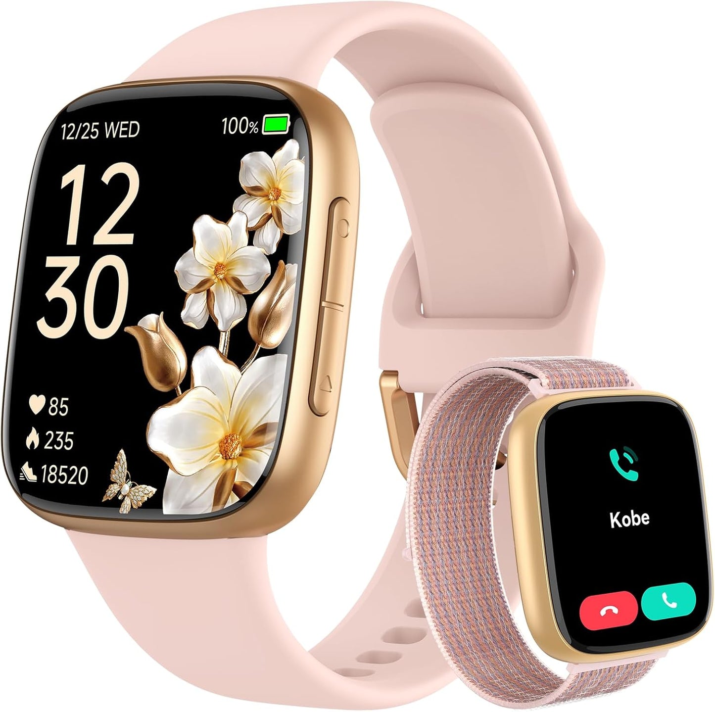 Smart Watch: 1.85" AMOLED Call Answer, Heart Rate/SpO₂, 100+ Sports, 3ATM Waterproof, 2 Bands