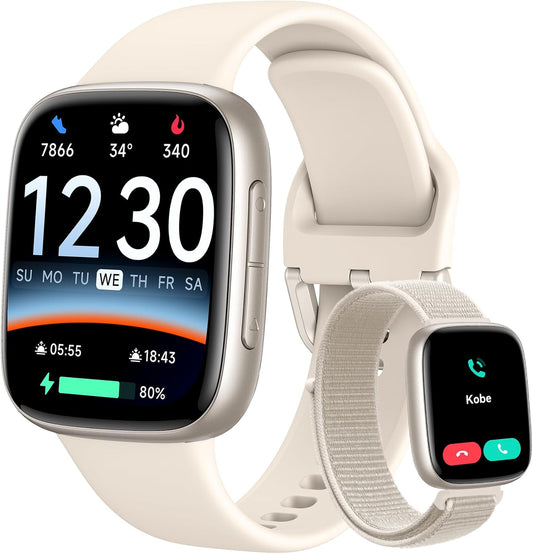 Smart Watch: 1.85" AMOLED Call Answer, Heart Rate/SpO₂, 100+ Sports, 3ATM Waterproof, 2 Bands