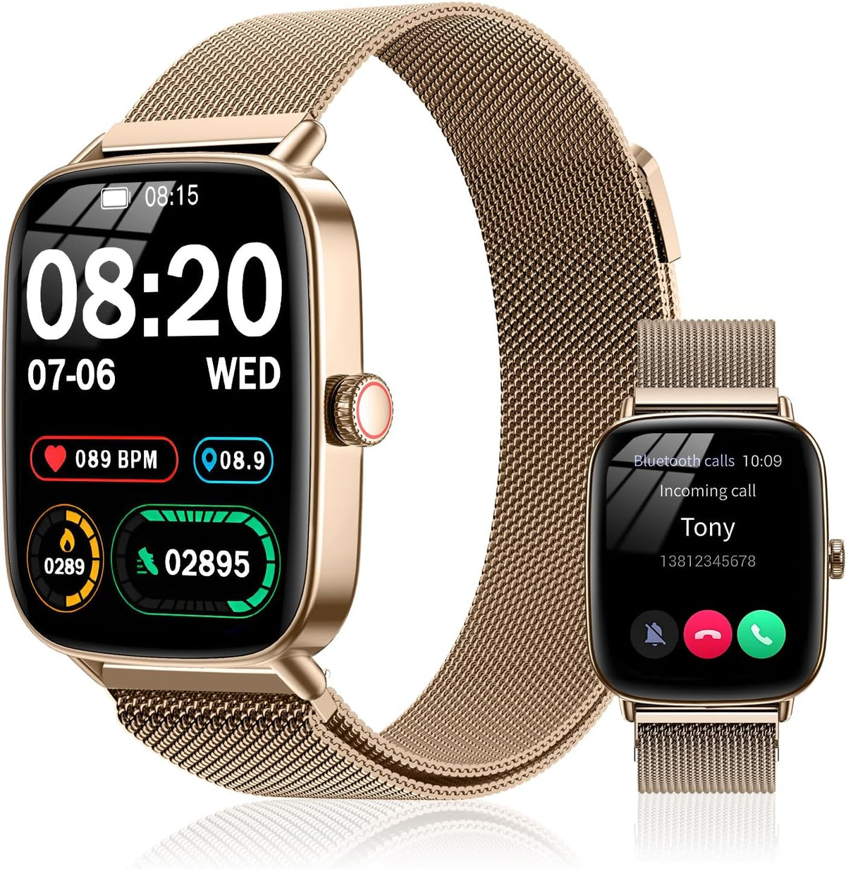 AMOLED Smart Watch for Women: 1.85" IP68 Fitness Tracker, Heart Rate/SpO2, 118 Sports Modes (Rose Gold)