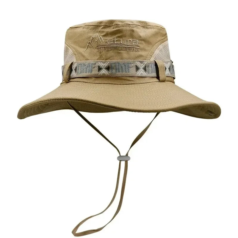 Summer Men Bucket Hat – Outdoor UV Protection Wide Brim Panama Safari Fishing & Hiking Cap